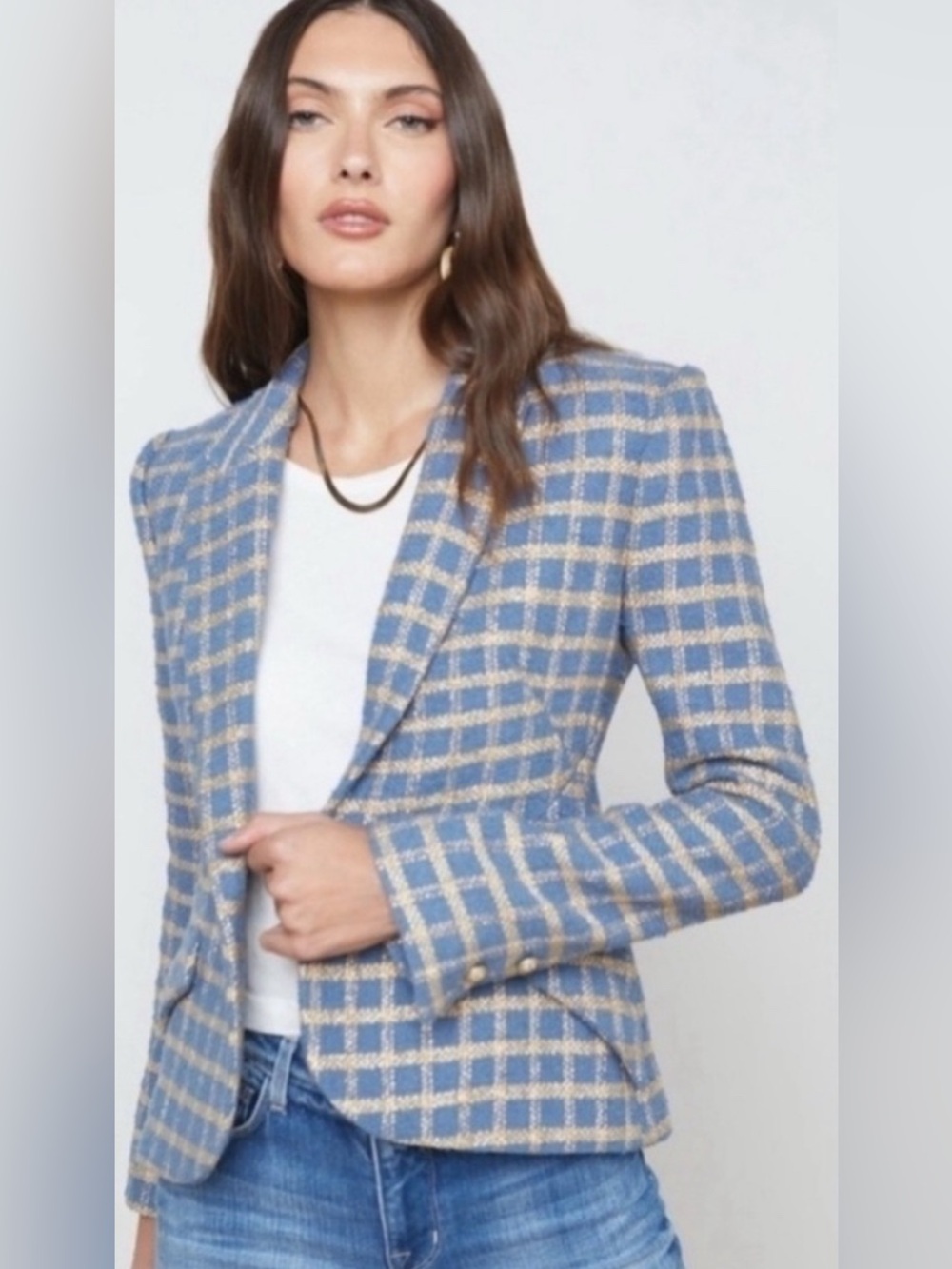 L’Agence Jennah blazer blue gold tweed jacket